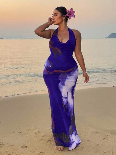 Flirla 大码度假V领连衣裙，夏季时尚