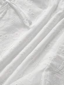 Sweetra Women Summer Holiday Lace Embroidery Side-Tie Shorts - White - View 7