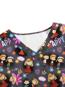 PopScrub Nursing Scrub Uniform Top, V-Neck Short Sleeve, Minimalist & Fashionable, Suitable For Summer Women Summer Tops Women For Women Women Scrubs,Women's Fashion Casual Sports Scrub Tops, Business Women Clothing, Women's Summer Tops Multi-Occasion Wear Versatility, Women's Summer Beach Shirts,Tops With Cute Puppies, Bees, Insects, Kittens, Flowers, Grass, Trees, Hearts, Clouds, Ice Cream, Donuts, Butterflies, Starfish, Tie-Dye And Other Printed Patterns - Black - View 4