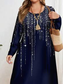 EMERY ROSE Đầm cổ tròn tay dài in hình ngôi sao lấp lánh cỡ lớn, phù hợp cho mùa xuân và mùa thu - Nhiều màu - Xem 3