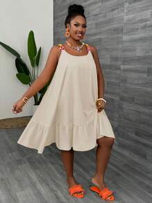 Slaydiva Slayr Casual Yellow Chain Strap Big A-Line Summer Dress - Apricot - View 3