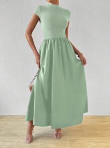 Firerie 女式新款中式短袖修身喇叭裙 - 薄荷綠 - 查看 6