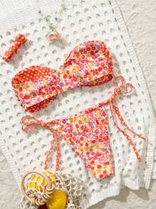 SHEIN Swim Ensemble bikini sexy 2 pièces en tissu double à la mode, tenue de plage d'été - Multicolore - Voir 2