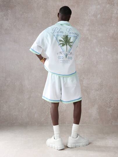 SUMWON Palm Springs Resort Lounge Co-Ord Set Short Sleeve Shirt Shorts Matching Summer Holiday Beach Wear Vacation Two Piece Outfit Leisure Wear