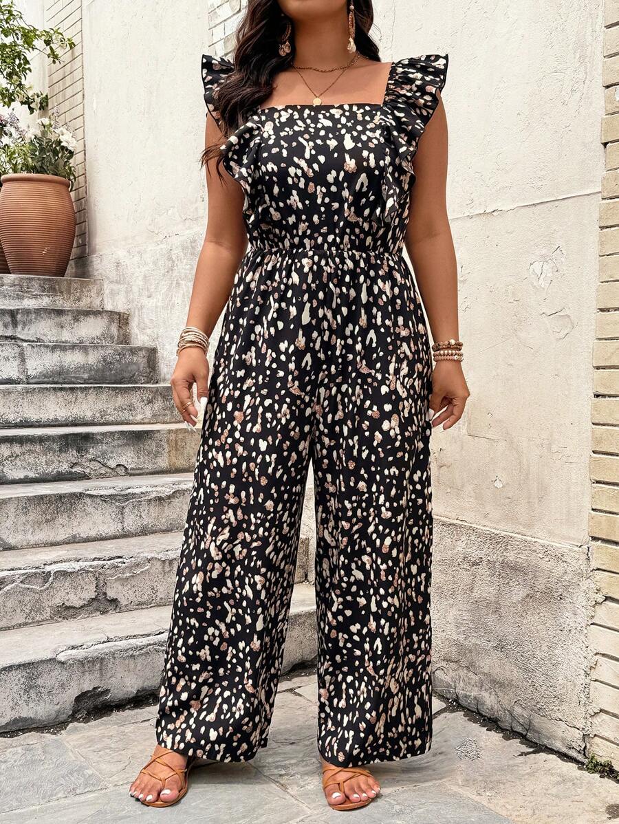 SHEIN LUNE Plus Size Strapless Square Neck Summer Jumpsuit - Multicolor - View 1