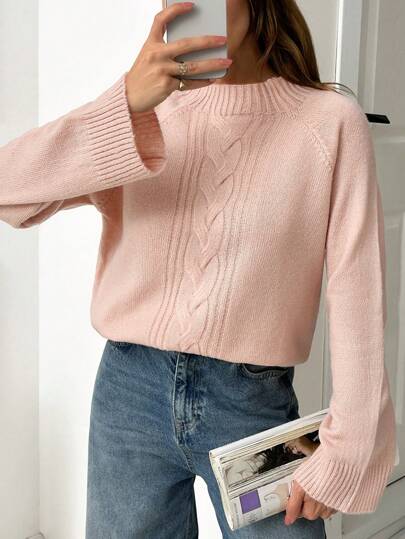 EURMUSE Maglione oversize a maglia arricciata rosa chiaro con alta elasticità, abbigliamento da donna