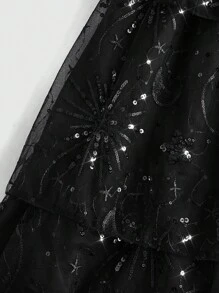 ROMWE Goth 音乐节派对服装，女式串珠刺绣修身 A 字连衣裙