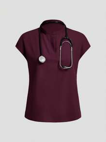 TaskEZ Simple Solid Color Cap Sleeve Top & Pants Nurse Scrub Uniform Set