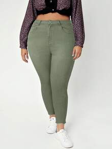 SHEIN SXY Plus Size Stretchy Sexy Versatile Army Green Jeans