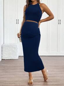 SHEIN Maternity Two Pieces Suits - Navy Blue - View 2