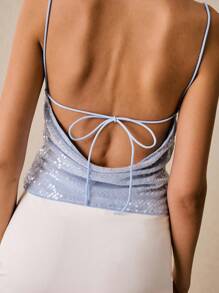 Poéselle Top de tirantes finos de espalda descubierta con lentejuelas de unicolor para mujer - Celeste - Ver 5