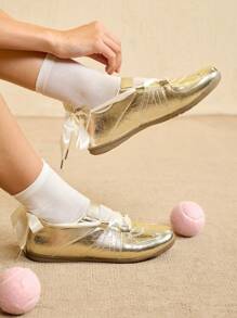 CUCCOO EASI Giày thể thao đế bằng Mary Jane Retro Silver dành cho nữ, màu satin - Vàng - Xem 5