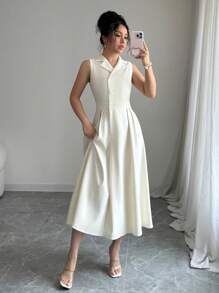 Selianne 新款高端春夏女士白色修身礼服，腰部有界 - 白色 - 查看 3
