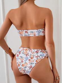 Swim Mod 女士泳衣，少女女孩花卉荷叶边露肩碎花纹理面料泳装 - 彩色 - 查看 4