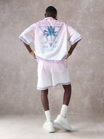 SUMWON Palm Springs Resort Collection Summer Vacation Two-Piece Retro Aesthetic Short Sleeve Button Down Shirt And Shorts Set Travel Fashion Athletic Coordinates