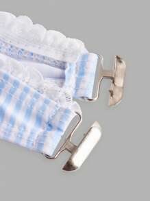 Swim Mod Miu Style Blue And White Striped School Style A-Line Pleated Skirt & Cute Chic Swimsuit Set - Blue and White - View 3