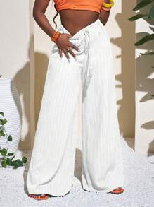 Slaydiva 音乐节女款全长几何绿色度假阔腿裤，休闲度假