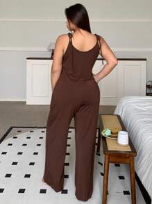 Dazy Plus Solid Color Fitted Jumpsuit Sleepwear - Brown - View 2