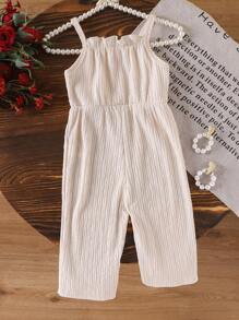SHEIN Vintaside Kids Monos de verano para niñas, petos con estampado lindo, estilo europeo y americano de corte holgado, para bebé - Albaricoque - Ver 7