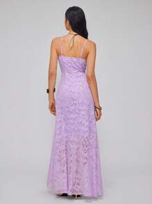 Roylia Women's Elegant Sexy V-Neck Spaghetti Strap Asymmetrical Ruffle Chiffon Ditsy Floral Jacquard Fishtail Hem Bodycon Dress, Suitable For Daily Dates, Weddings, Elegant Gatherings, Prom