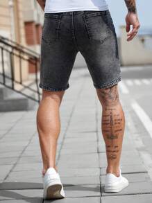 Manfinity Homme Men's Dark Grey Washed Distressed Stretch Skinny Denim Shorts - Dark Grey - View 2