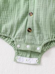 SHEIN Playful Pals 2pcs Baby Boys Summer Green Soft Cotton Dinosaur Bodysuit Dinosaur Hat Set, Cute Style