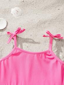 BABY SHARK X SHEIN Young Girl Cartoon Shark Print Pink Bow Cute Sweet Camisole Dress - Pink - View 6