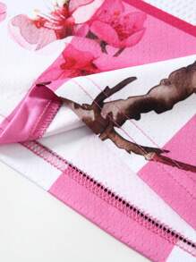 ROMWE MEN Prep 男士球衣足球花卉印花 V 领短袖 T 恤，休闲装，度假装，2000 年代风格 - 粉色 - 查看 8