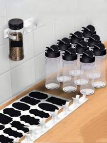 SHEIN Basic living 2/4/14pcs/1 Set Of Plastic Spice Jars With Clip Covers, Kitchen Storage Racks, Label Kits, Asymmetrical Stickers, Blackboard Stickers, PVC Waterproof Self-Adhesive Seasoning Jar Labels, Double Lid Seasoning Jars, Kitchen Household Salt, Monosodium Glutamate Seasoning Bottles, Sealed Moisture-Proof Large Caliber Transparent Measurable Seasoning Bottle Storage Racks, Simple Bottle Mouth Clip Food Clip Kitchen Clip Two-Color Plastic