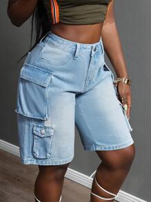 Slaydiva Women's Denim Shorts With Pockets, Fashionable For Summer - Blue - View 4
