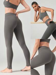 GLOWMODE 28" FeatherFit™ Spiral Split Line Contrast Color Pants Leggings Low Impact Yoga Pilates Studio Daily Casual Wear - Dark Grey - View 7