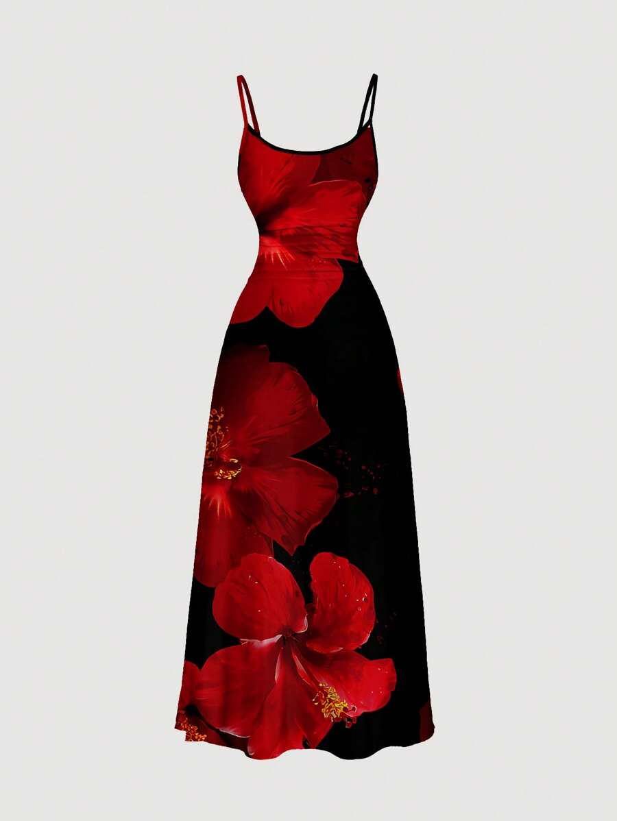 SHEIN MOD Casual Minimalist Waist Pleat Ruffle Hem Slip Dress, Floral Print, Suitable For Summer, Vacation,Summerbreak ,Brunch-Ready Summer Dresses For Women Suitable For Going Out Chic Dress - Multicolor - View 1