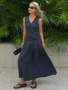 DAZY Women Two Pieces Outfits For Daily Wear - Navy Blue - View 7