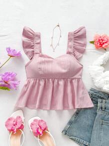 Soleia 女式荷叶边盖袖 A 字型纹理面料衬衫，适合度假、音乐节、波西米亚风、节日、约会、下午茶、春夏季