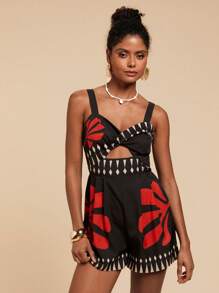 Travachic Damen Jumpsuit mit Blume Muster für den Urlaub, Frühling/Sommer - Schwarz - Übersicht 6