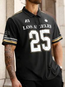 Manfinity Homme 大码男式字母数字图案短袖 Polo 衫