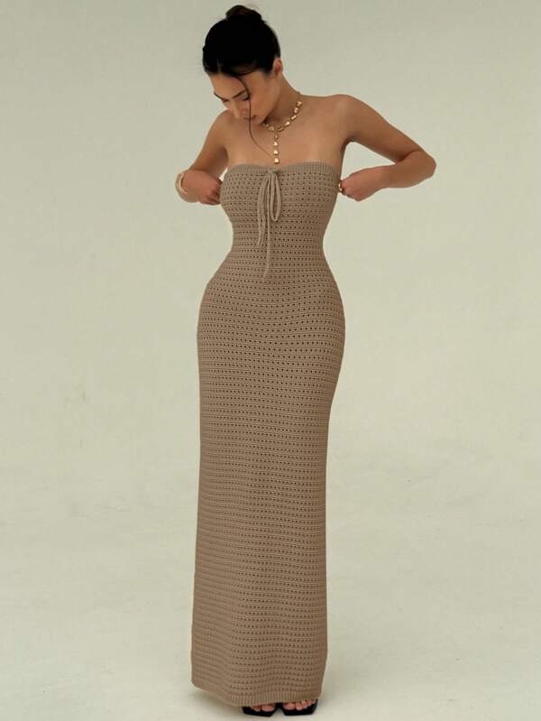 Aloruh Hand Crocheted Summer Romantic Vacation Bodycon Dress For Women, Spring/Summer