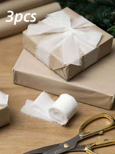 SHEIN 1pc/3pcs White Color, High-Quality Handmade Edge Chiffon Ribbon, Suitable For Wedding Invitations, Bridal Bouquets, Gift Packaging, DIY Crafts, Scene Decor, Festivals Decor, Room Decor, Home Decor, Offices Decor, Theme Party Decor, Christmas Decor Mother's Day Graduation