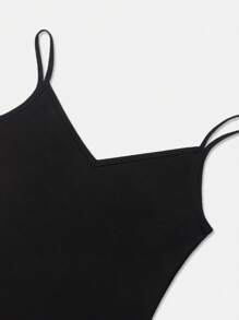 SHEIN BASICS 女士纯色针织修身吊带背心 - 黑色 - 查看 5