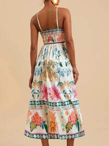 Travachic Bedrucktes Midikleid aus gewebtem Stoff für Frauen - Weiss - Übersicht 2