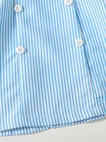 SHEIN 女婴休闲日常蓝色条纹舒适百搭连衣裙，适合外出和居家穿着