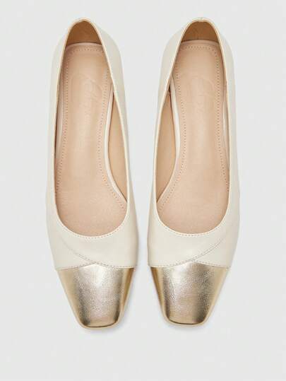 CUCCOO BIZCHIC 女士方头拼色优雅百搭办公室舒适平底鞋