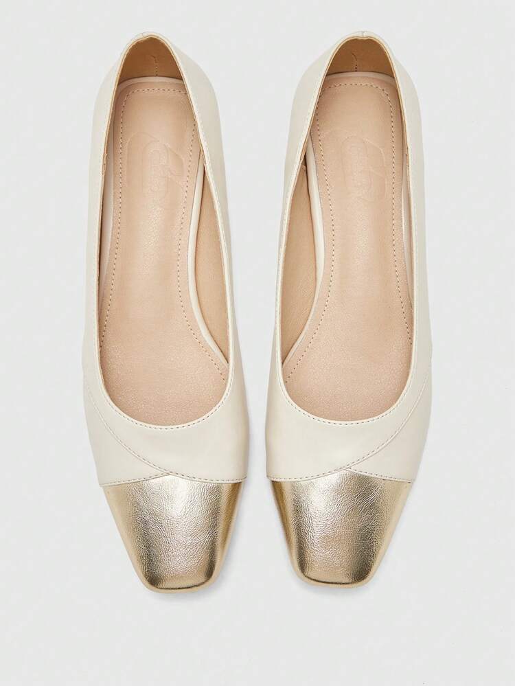 CUCCOO BIZCHIC Women's Square Toe Color Block Elegant Versatile Office Comfortable Flat Shoes For Christmas Spring Shoes