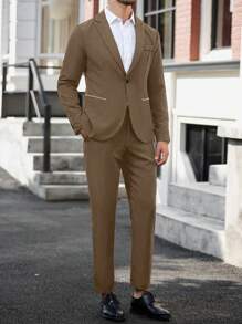 Manfinity Mode Einfarbige Jacke und Hose für Herren, modisches Sommeranzug-Set