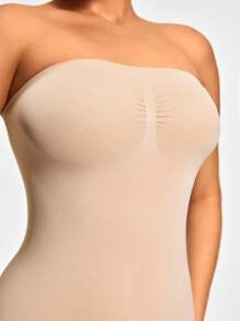 SHEIN Shape Women's Solid Color Pleated Bandeau Shapewear Bodysuit