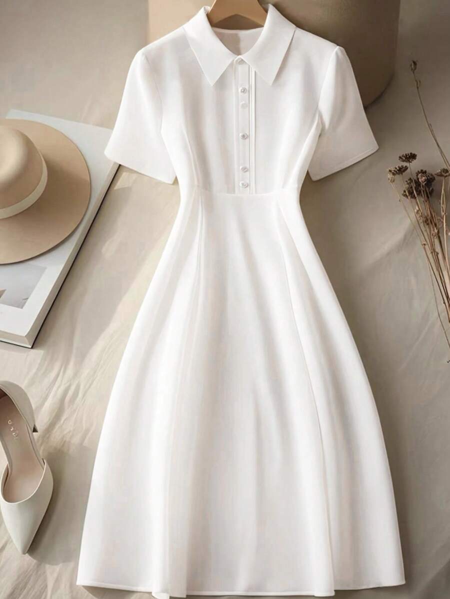 Franclia Đầm bodycon màu trơn dài vừa phải dành cho nữ - trắng - Xem 1