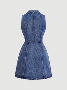 SHEIN MOD MOD Women's Sleeveless Fitted Mini Denim Dress, Business Casual Woman, Dresses For Women Elegant, Easter Dress Women, Cowgirl Outfits For Women, Concert Outfit Women, St Patrick Day Outfit, Spring Break Outfits, Old Money Style Women - Dark Wash - View 2