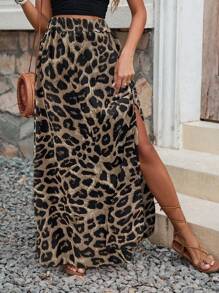 Breezaya Women's High Waist Allover Print Side Slit Holiday Vacation Beach Maxi Skirt - Multicolor - View 3