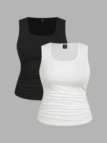 SHEIN LUNE 两件套休闲简约无袖上衣，大码女装，夏季女装返校季