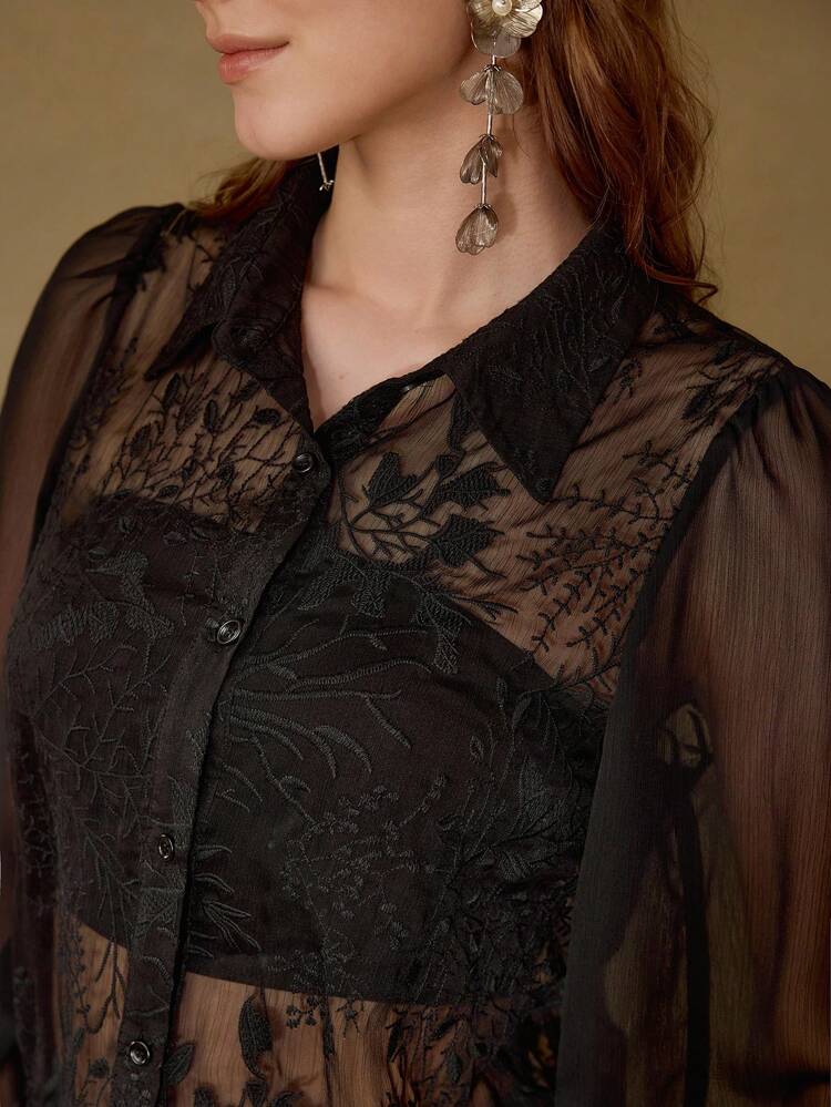 EMBROIDERY SHEER BLOUSE